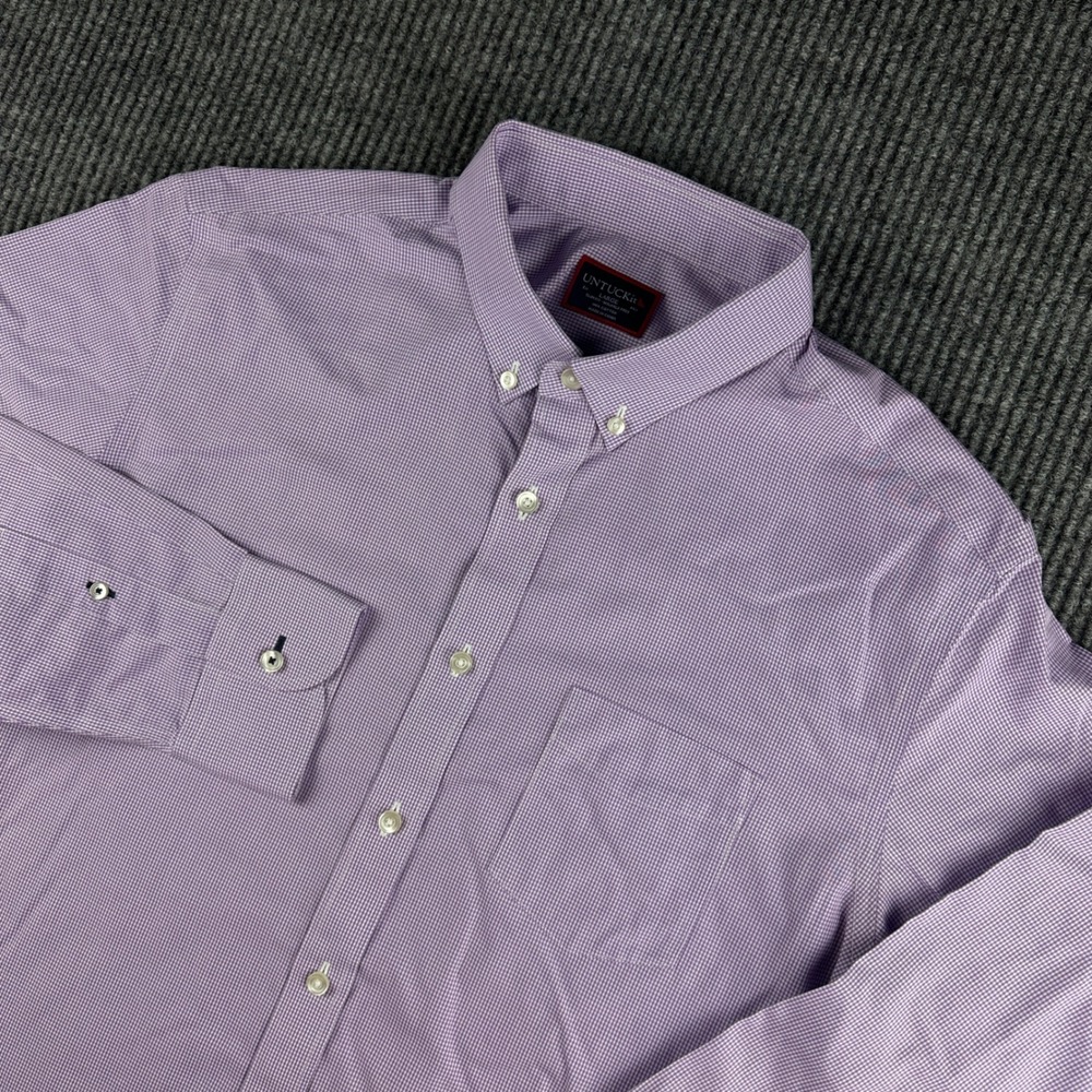 UNTUCKit Mens Large Slim Fit Wrinkle Free Micro Gingham Button Down Shirt Purple